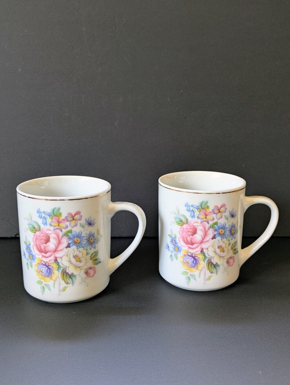 2 Vintage Floral Coffee Mugs Sadler Fine Porcelain Windsor Pink Rose Flowers